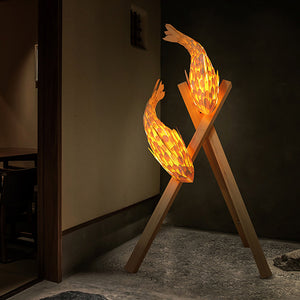 Burning Fish Floor Lamp: Fish Shaped Wooden Floor Lamp