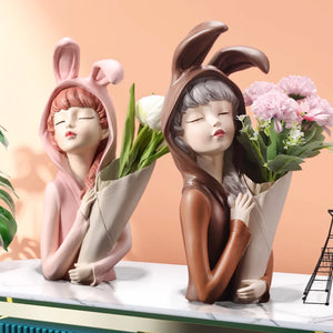 Bunny Girl Vase: Girl In A Hood Ceramic Flower Vase