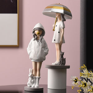 Pastel Girls: White, Pink and Blue Girl Figurines For Home