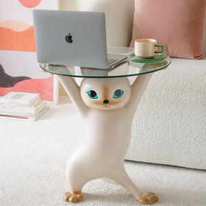Lula Kitty Side Table: Cat Shaped Coffee Table With Glass Tabletop