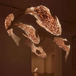 Burning Fish Pendant Light: Fish Shaped Wooden Ceiling Light