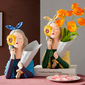 Sunny Flower Vase: Decorative Lady Shaped Vase