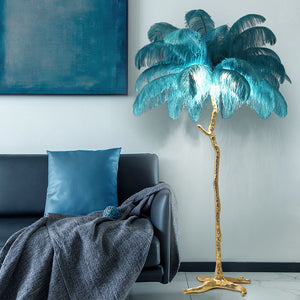 Blue Lucas Palm Tree Lamp (Copper - 35 feathers)