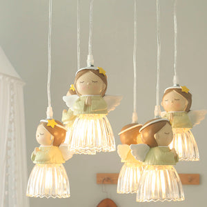 6-Head Pendant Light With Praying Angels Close-Up