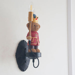 Wall-Mounted Teddy Bear Wall Lamp in Red Uniform
