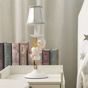 Table Lamp With Small Elf And Silver Lampshade